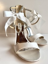 Badgley Mischka Bonita Satin Strappy Ankle Strap Open Toe Rhinestone Heels 8