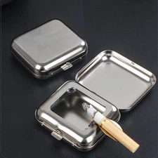 Portable Stainless Steel Ashtray with Windproof Lid Mini Travel Car Pocket Gifts