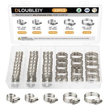 45PCS Hose Clamp Assortment Kit - Stainless Steel Hose Clamps with Worm Gear