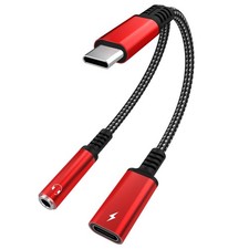 USB Type C to 3.5mm Headphone and Charger Adapter, 2 in 1 Type C to Aux Audio...