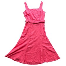 Ann Taylor Pink Belted Linen Blend Midi Dress Size 4