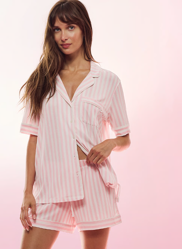 VS SoSoft Modal Short Pajama Set Prints & Solids | Pretty Blossom Stripes NWT