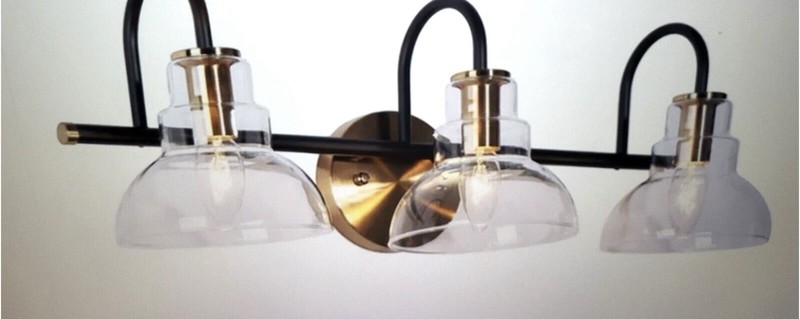 LNC Saxifraga 3-Light Black and Brass Vanity Light A04794W3-NIB
