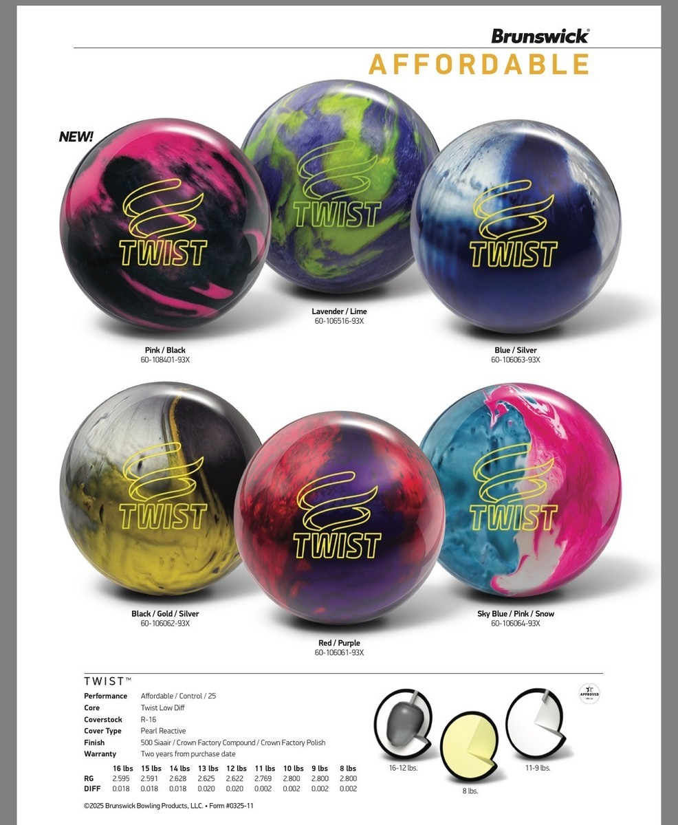 BRUNSWICK TWIST SKY BLUE/PINK/SNOW 14LB, 15LB NIB BOWLING BALL | eBay