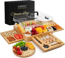 Charcuterie Board with Lid – Large Bamboo Cheese Set Black 