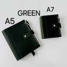 Green leather notebook cover A7 2 rings mini wallet, Mini dated 2026 planner.