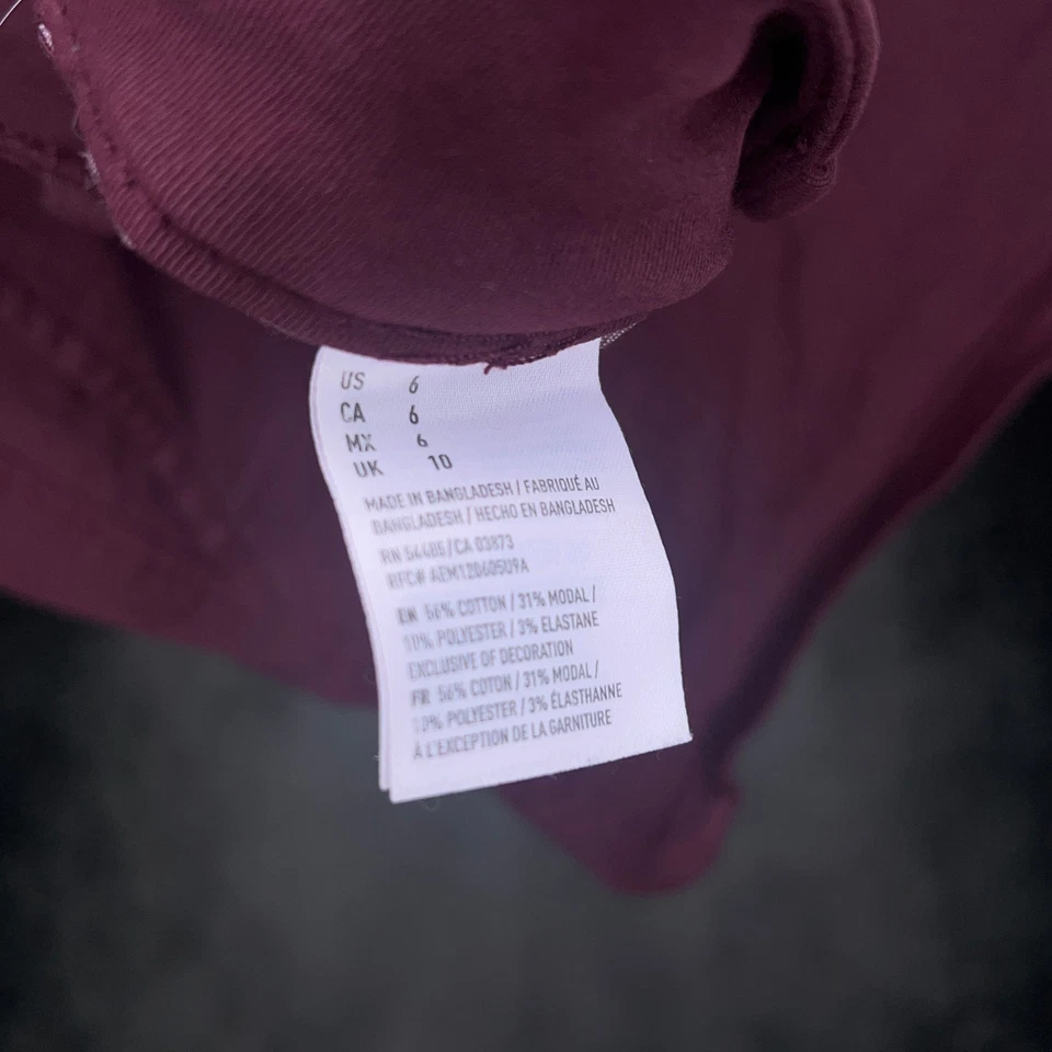 American Eagle Mujer Informal Midi Chino Shorts Talla 6 Elástico Sólido Borgoña Foto 4 de 4