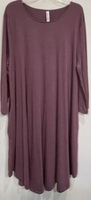 Women’s Zenana Premium Long Sleeve Scoop Neck Purple Swing Dress Size 3X Stretch
