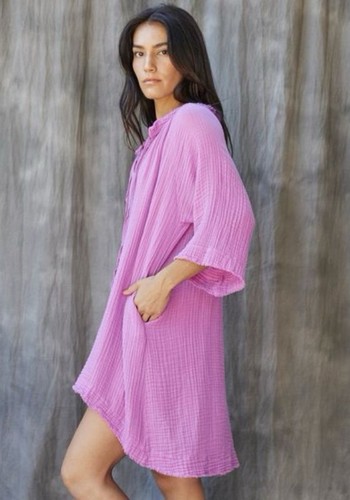 9 Seed Joshua Tree Kaftan Coverup Gauze Short Sleeve Sz S Dusty Pink Mauve Beach - Picture 11 of 11
