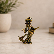 Handmade Brass Witch Figurine Magical Broom Rider Wiccan Pagan 2 Inch Decor Art