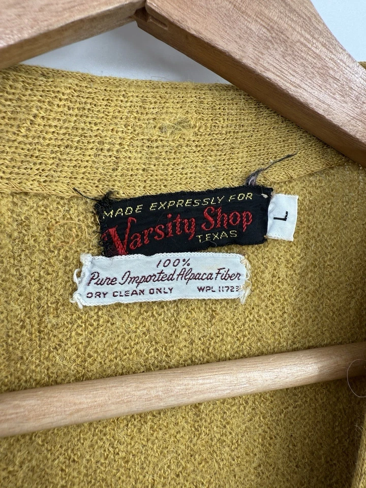 Vintage 60s Cardigan Sweater Kurt Cobain Size XL Beige Alpaca Wool V Neck Grunge - Image 3 of 4