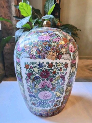 Tarro grande de jengibre de porcelana rosa familiar china de 14,5" con tapa - marca en la parte inferior - Imagen 4 de 22