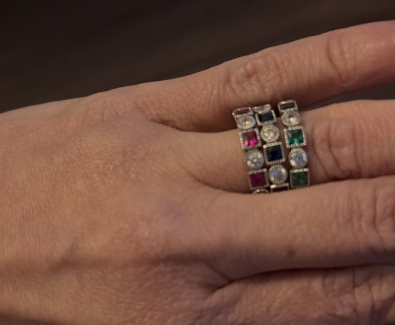 Silver Three Piece Ring Set CZ Ruby Sapphire Emer… - image 2