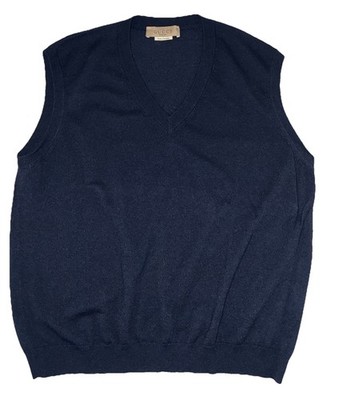 Gucci Sweater Vest Men's 3XL Navy Wool Knit V-Neck Uniform Pullover *SLIM FIT*
