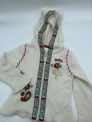 Guess Jeans Girls Floral Embroidered Zip-Up Hooded Sweater Size 4