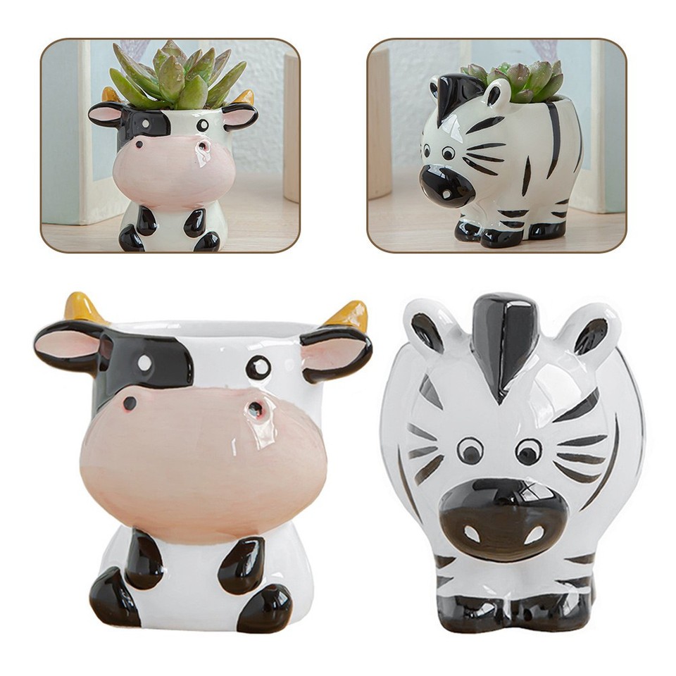 Ceramic Flower Pots 2Pcs Cartoon Animal Design Decorative Plant | eBay ...