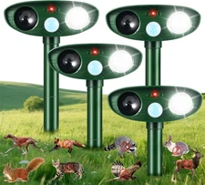 4 Pack 2025 Ultrasonic Solar Animal Repeller Cat Repellent Outdoor Deer Repel...