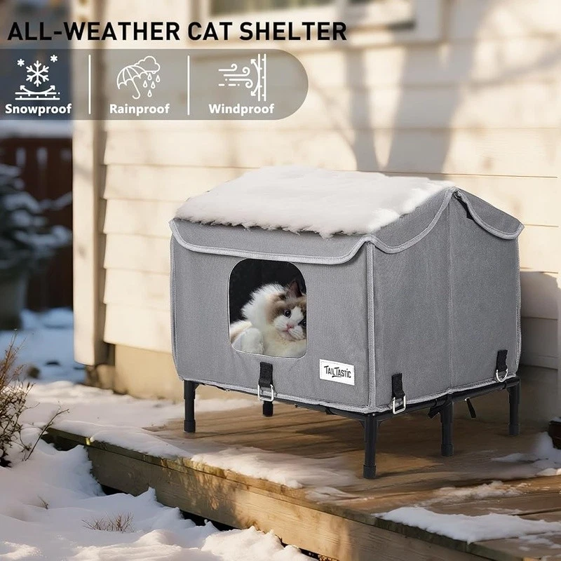 Casa para gatos al aire libre con almohadilla térmica aislada refugio resistente a la intemperie gatos salvajes nueva Foto 3 de 4