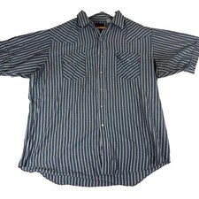 VINTAGE Ely Plains Rider Shirt Men XL Gray Western Pearl Snap Striped Cowboy