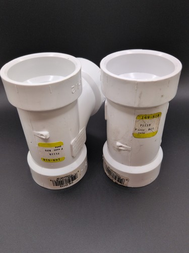 Genova PVC White 71115 Sanitary Tee Pipe Fitting, 1 1/2" , Lot Of 2