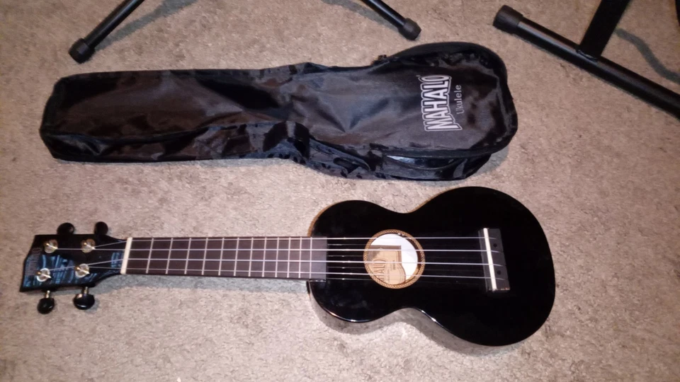 Black Ukulele with Stand and Gig Bag for Beginners Concert Size Uke Mahalo - Image 2 of 4