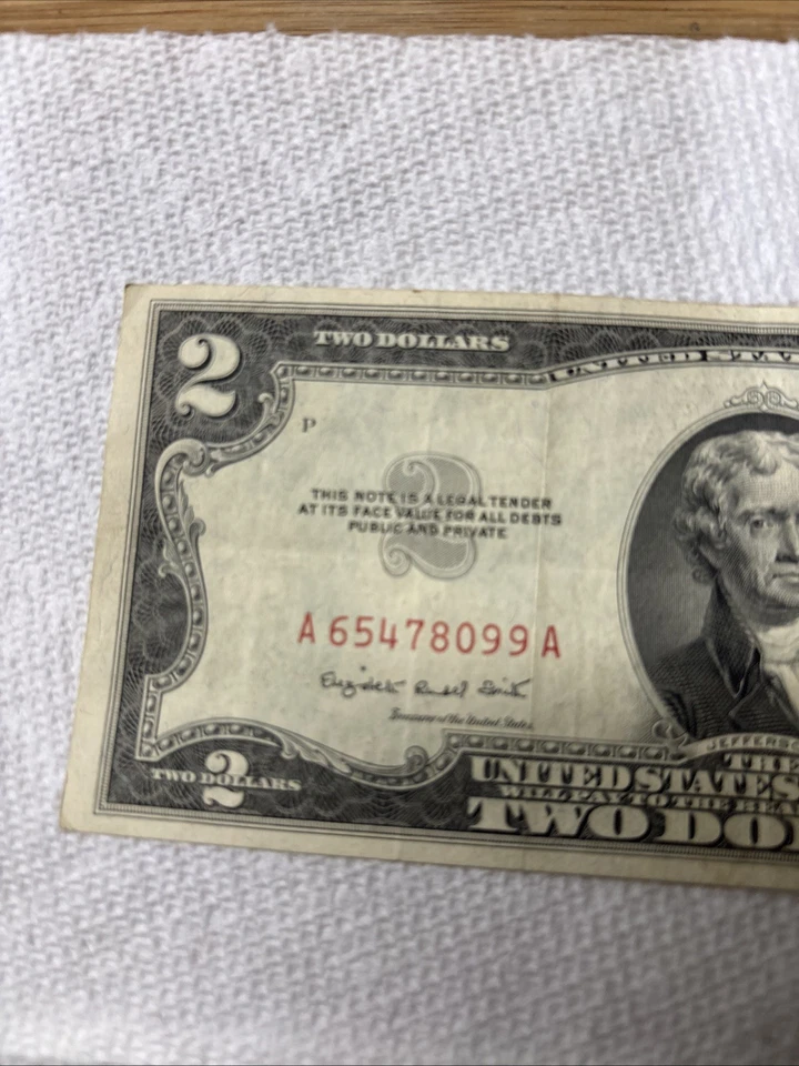 "Rare" 2$  1953 B Red Note Bill, Serial #A 65478099A, No Rips Or Tears! - Image 2 of 4