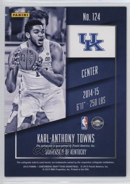 2015 Contenders Draft Picks Playoff Ticket /15 Karl-Anthony Towns Rookie Auto RC - Image 2 of 2