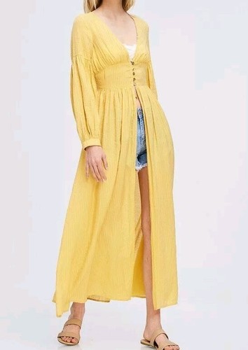 Long Sleeve Fashion Duster/Top Cover Up Mustard Yellow Maxi Length NWT