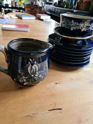 bäuerliches Geschirr Set, Landhaus, Shabby, Steingut, handgetöpfert und -bemalt - Bild 2 von 3
