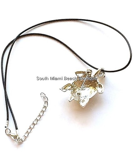 Sea Turtle Necklace Pin Brooch Crystal Silver Plated Pendant Sea Life Nautical - Picture 5 of 12