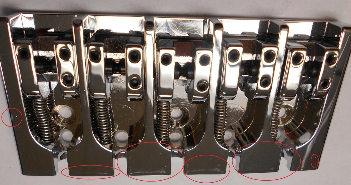 ベース HIP SHOT 5 Style B Chrome .750 Brass Hipshot B Style 5 String Bass Bridge