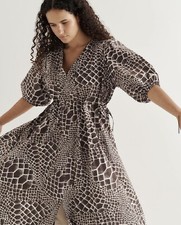 Country Road Dress Size 14 Print Gathered Detail Midi Chocolate Animal Print