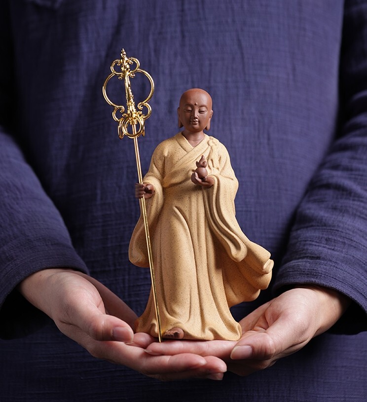 Chinese Zi Sha Sand Ksitigarbha Bodhisattva Monk Statue