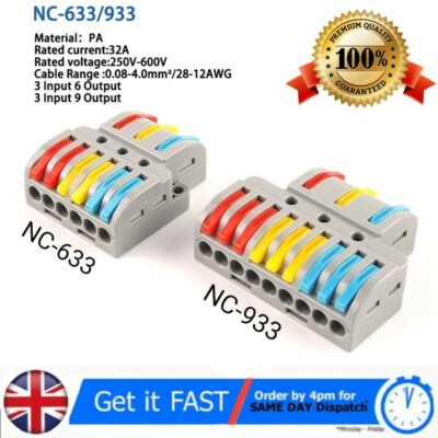 Quick Wire Connector 2/3 In 6/9 Out Wire Splitter Terminal Compact Wiring Blocks