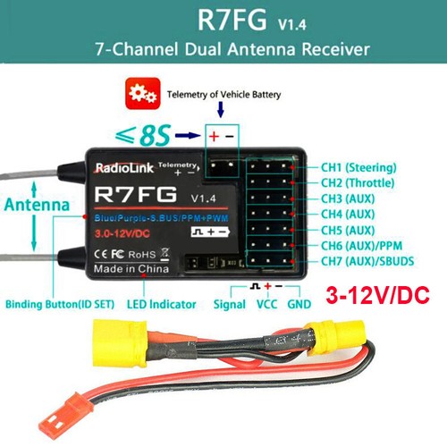 Radiolink R7FG 7channels 2.4GHz Receiver Remote Control For RC Cars, RC Boats - Picture 2 of 6