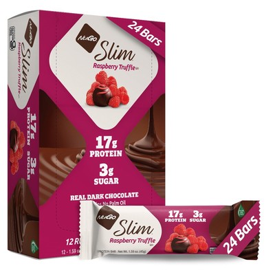 NuGo Slim Dark Chocolate Raspberry Truffle, 17g Protein, 2g Sugar, 7g Fiber, ...