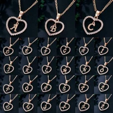 Name Initial Letter Necklace Rose Gold Color Heart Love Crystal