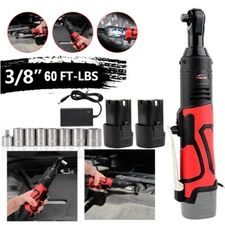 18V 60ft-lbs 3/8'' Electric Cordless Right Angle Ratchet Wrench+2 Batteries Kit