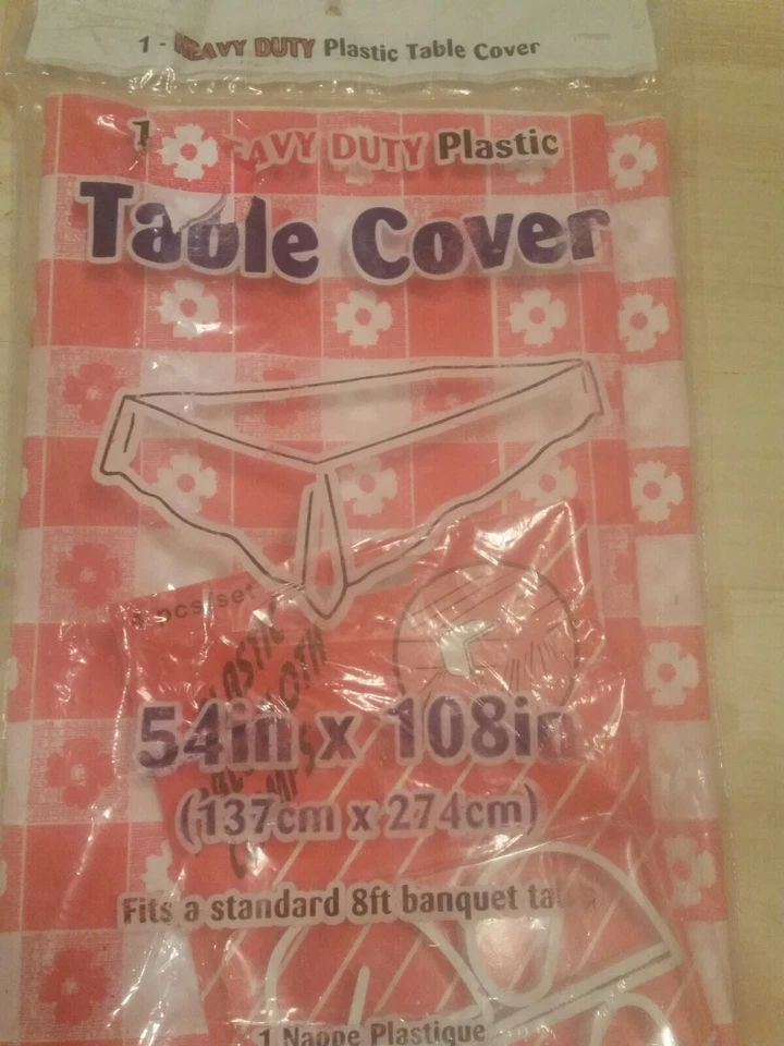 Vintage Heavy Duty Red Gingham Plastic table cover with 4 table cloth clamps - Image 3 of 4