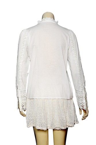 Sezane Rym Shirt XS 34 Sheer Crochet Lace Trim Ivory Cotton Top Blouse NEW 42191 - Picture 6 of 10