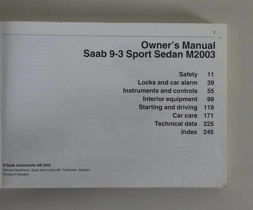 Armatoriale Manuale/Handbook Saab 9-3 Sport Sedan M2003 From 2002 - Immagine 2 di 4
