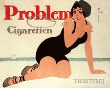 POSTER PROBLEM CIGARETTEN TRUSTFREI BEACH GIRL SMOKING VINTAGE REPRO FREE S/H