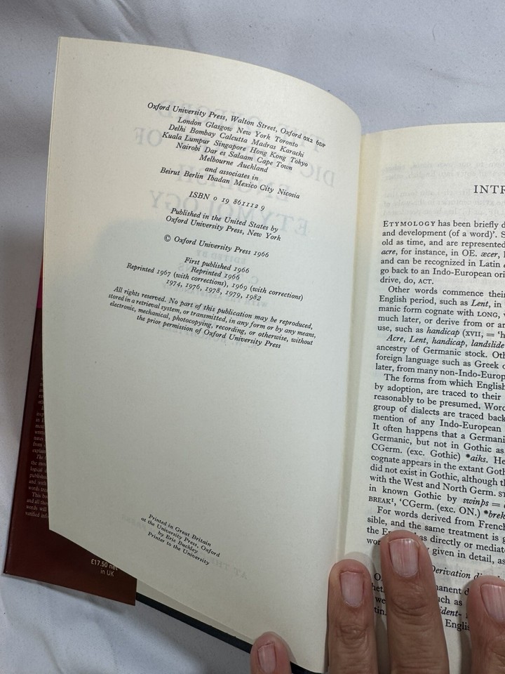 The Oxford Dictionary of English Etymology Hardcover by C.T Onions 1973