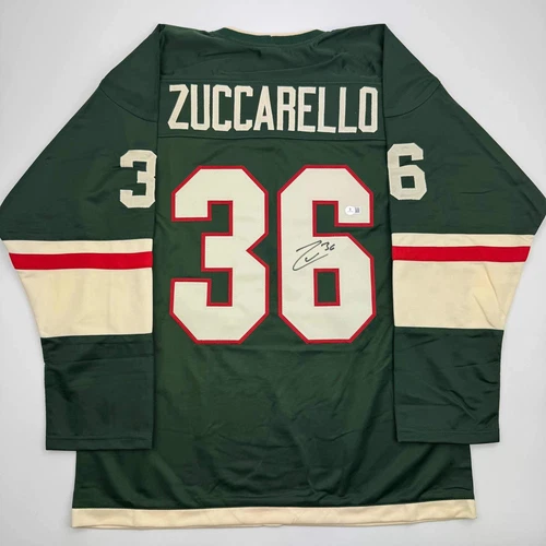 Autographed/Signed Mats Zuccarello Minnesota Green Hockey Jersey Beckett BAS COA