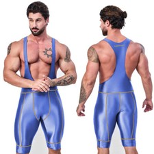 AMORESY Men's Jumpsuits Shiny Glossy Tights Overalls Tracksuits Suits Activewear
