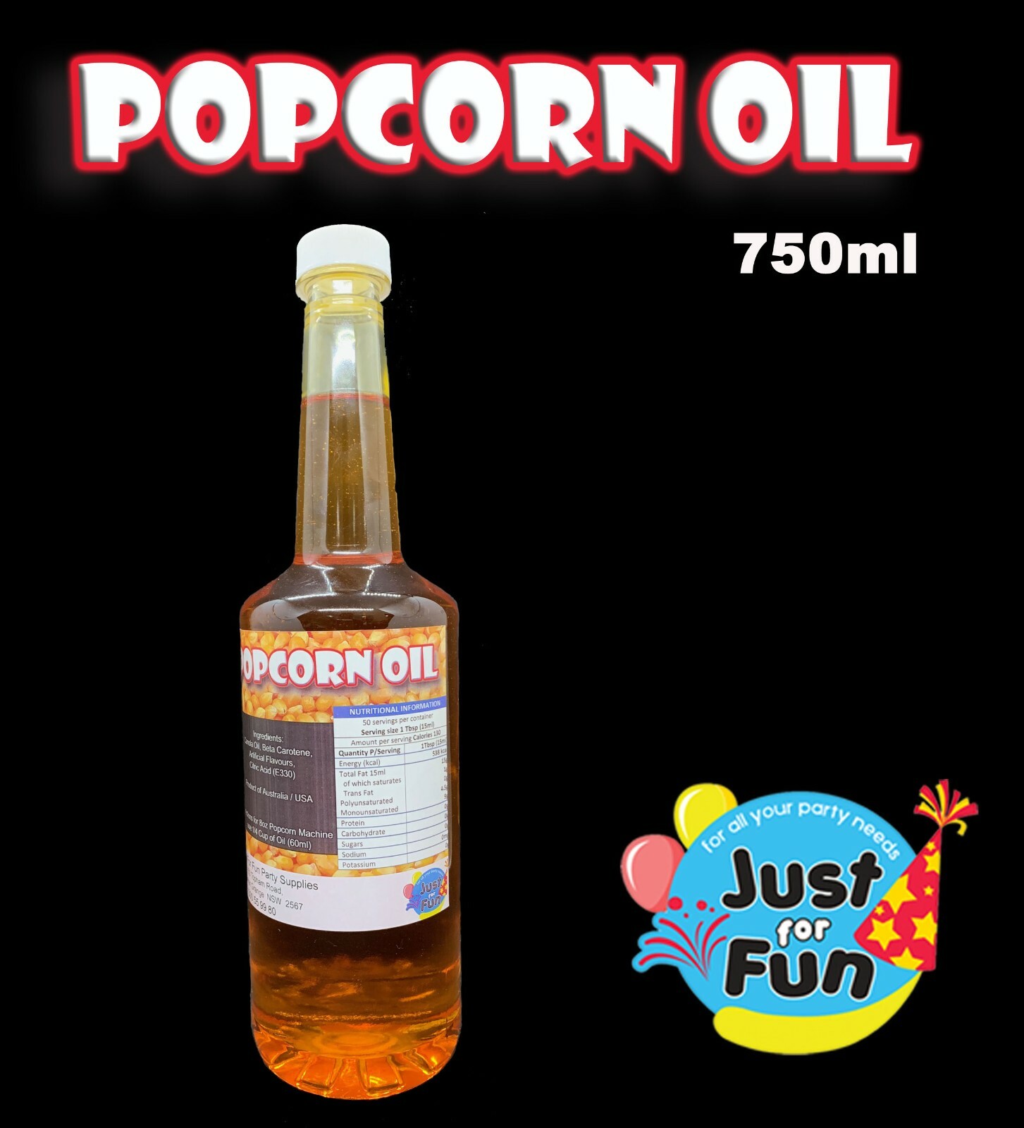 Popcorn Oil, for Popping Corn, Butter Popcorn Oil Various Sizes, Free