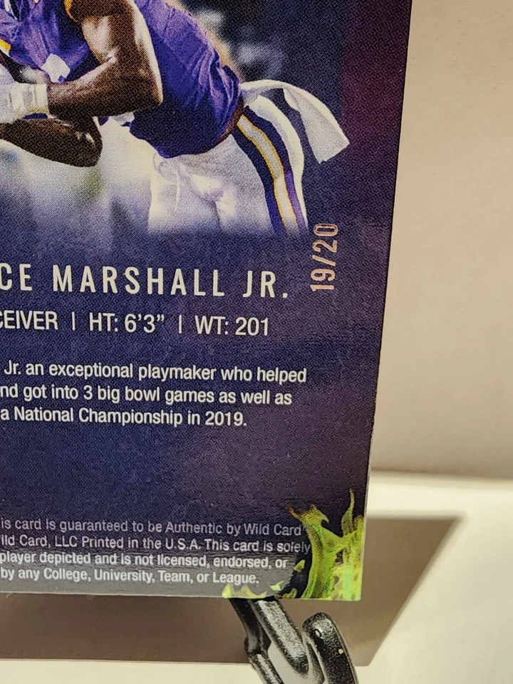 2021 Wildcard Matte Black Terrace Marshall Jr. RC AUTO /20 #MRHR-13 PANTHERS - Image 2 of 3