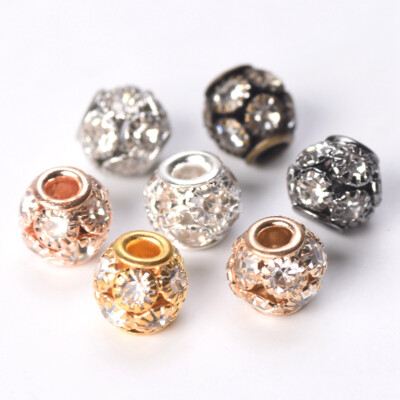 10pcs Round Crystal Ball Gold/Silver 8mm 10mm 12mm Metal Loose Spacer Beads 