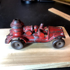 Vintage Cast Iron Red Steam Fire Truck 4 1/2" Unmarked