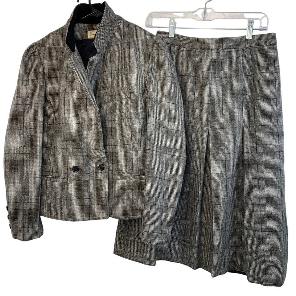 VTG 80s Wool Donnybrook 11/12 Equestrian Pleat Skirt Suit Velvet Collar 6906 - Image 3 of 4